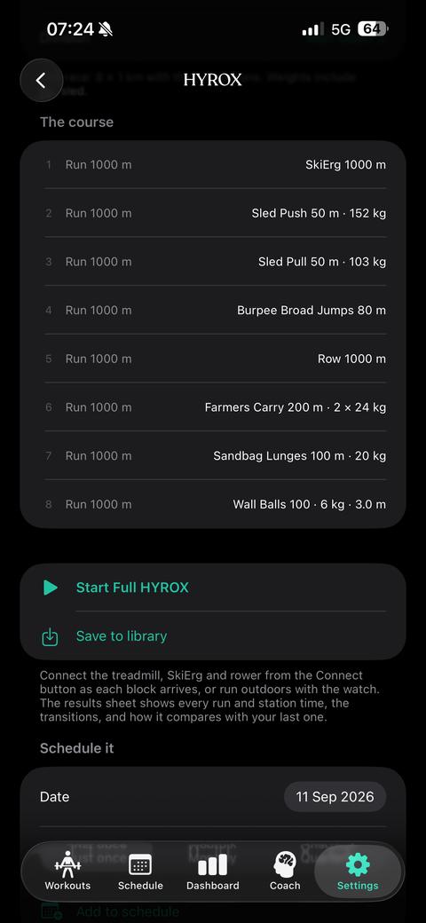 Settings → Timer → HYROX page with division pickers